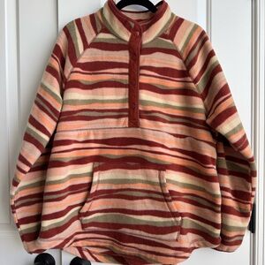 Sonoma Multi-Stripe Fleece Snap Pullover XXL Retro Colorful Funnel Neck